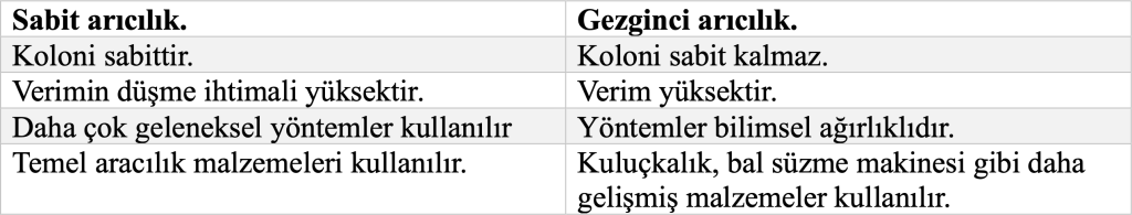 sabit aricilik ve gezgin aricilik farklari